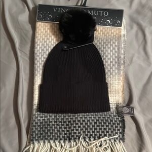 Vince Camuto Black Knit Scarf with Fringe